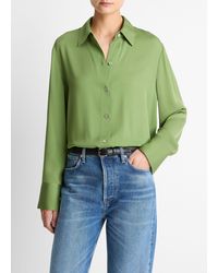 Vince - Stretch-Silk Button-Front Blouse - Lyst