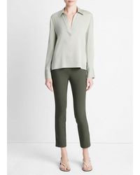 Vince - Stretch-silk Long-sleeve Polo Blouse, Silver Sage, Size S - Lyst
