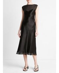Vince - Chiffon-layered Satin Slip Dress, Black, Size Xxs - Lyst