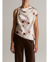 Vince - Watercolor Floral Satin Twist-Shoulder Top - Lyst