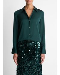Vince - Silk-Blend Slim Button-Front Blouse - Lyst