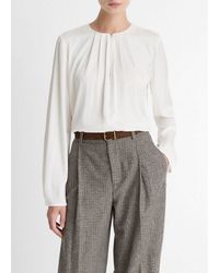 Vince - Silk-Blend Pleated-Neck Blouse - Lyst