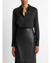 Vince - Silk-Blend Slim Button-Front Blouse - Lyst