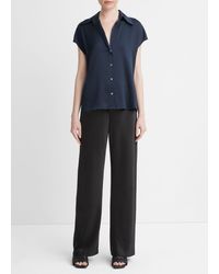 Vince - Silk Cap-sleeve Ruched-back Blouse, Blue, Size M - Lyst