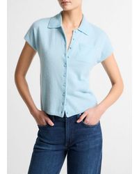 Vince - Cashmere-Silk Short-Sleeve Polo Sweater - Lyst