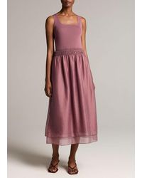 Vince - Square-Neck Mixed-Media Dress - Lyst