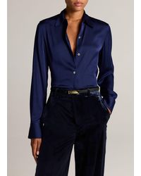 Vince - Silk-Blend Slim Button-Front Blouse - Lyst
