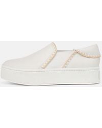 Vince - Warren Raffia-trim Leather Sneaker, White Foam/natural, Size 7 - Lyst