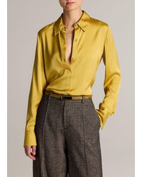 Vince - Silk-Blend Slim Button-Front Blouse - Lyst
