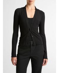 Vince - Variegated-Rib Cotton-Blend Polo Top - Lyst
