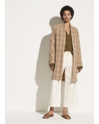 Vince Plaid Collarless Coat - Natural