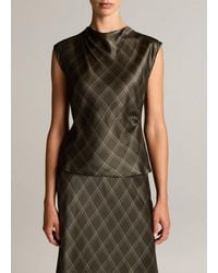 Vince - Diamond Plaid Silk Draped Cowl-Neck Top - Lyst