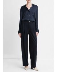 Vince - Cozy Wool-blend Pleated-front Pant, Blue, Size 12 - Lyst