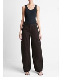 Vince - Washed Cotton Twill Wide-leg Pant, Black, Size 0 - Lyst