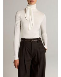 Vince - Jersey Tie-Neck Long-Sleeve Top - Lyst