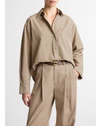 Vince - Checked Italian Cotton-Blend Cropped Button-Front Shirt - Lyst
