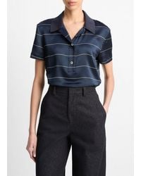 Vince - Knit-Collar Striped Silk Polo Shirt - Lyst