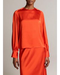 Vince - Satin Tie-Neck Raglan Top - Lyst