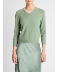 Vince - Wool & Cashmere-Blend Three-Quarter-Sleeve V-Neck Sweater - Lyst