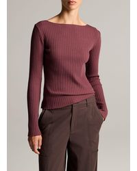 Vince - Ribbed Cotton-Blend Slash-Neck Long-Sleeve Top - Lyst