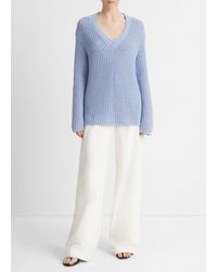 Vince - Shaker Stitch V-neck Sweater, Blue, Size S - Lyst