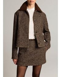 Vince - Contrast-Collar Bouclé Jacket - Lyst