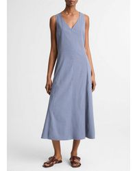 Vince - V Neck Linen Blend Dress - Lyst