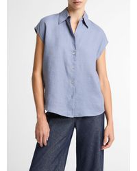 Vince - Linen Cap-Sleeve Button-Front Blouse - Lyst