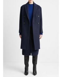 Vince - Brushed Wool-blend Double-breasted Coat, Blue, Size Xl - Lyst