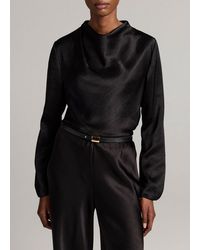 Vince - Satin Draped Cowl-Neck Long-Sleeve Top - Lyst