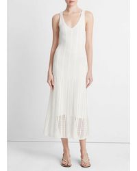 Vince - Cotton Mesh-grid Godet Dress, Off White, Size Xs - Lyst