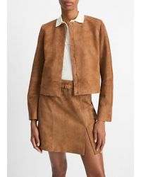 Vince - Collarless Cropped Suede Jacket - Lyst