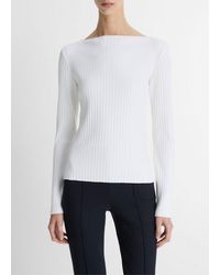 Vince - Ribbed Cotton-Blend Slash-Neck Long-Sleeve Top - Lyst
