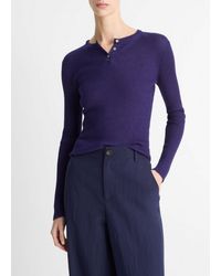 Vince - Ribbed Cashmere-Silk Henley Sweater - Lyst