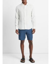 Vince - Bayside Stripe Linen Long-sleeve Shirt, Optic White/deep Indigo, Size M - Lyst