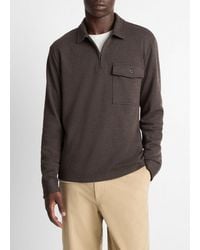 Vince - Herringbone Cotton-Blend Zip Polo Shirt - Lyst