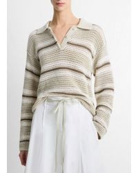 Vince - Mesh Stripe Italian Cotton Polo Sweater - Lyst