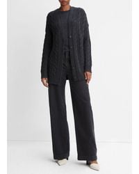 Vince - Wool And Cashmere Oversized Twisted Cable Cardigan, Grey, Size Xxs - Lyst