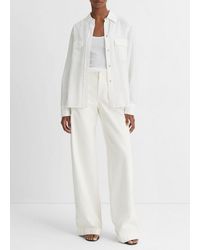 Vince - Cotton-silk Utility Long-sleeve Shirt, White, Size M - Lyst