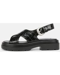 Vince - Helena Croc-embossed Leather Lug-sole Sandal, Black, Size 6.5 - Lyst