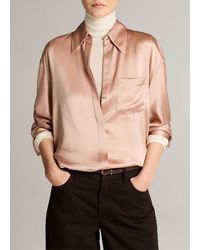 Vince - Silk Satin Dolman-Sleeve Button-Front Shirt - Lyst