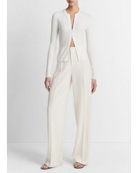 Vince - Ribbed Wool-blend Slim Cardigan, Off White, Size M - Lyst