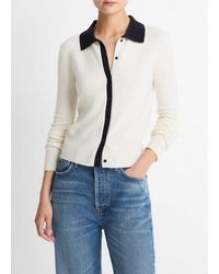 Vince - Contrast-Trim Wool & Cashmere-Blend Collared Cardigan - Lyst