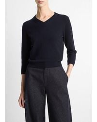 Vince - Wool & Cashmere-Blend Three-Quarter-Sleeve V-Neck Sweater - Lyst