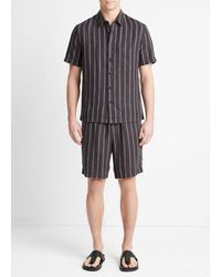 Vince - Moonbay Stripe Hemp Short-sleeve Shirt, Soft Black/light Soft Black, Size S - Lyst