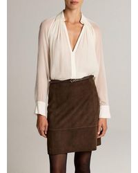 Vince - Gathered Sheer Chiffon Collared Blouse - Lyst