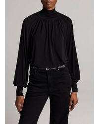 Vince - Rib-Trim Gathered Long-Sleeve Turtleneck Top - Lyst