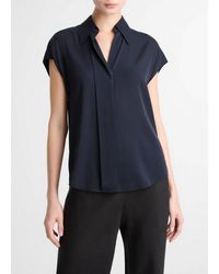 Vince - Stretch-Silk Hidden-Placket Cap-Sleeve Blouse - Lyst