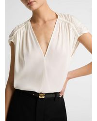 Vince - Stretch-Silk Gathered Cap-Sleeve Blouse - Lyst