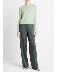 Vince - Plush Italian Silk Crew Neck Sweater, White Lime, Size M - Lyst